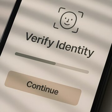Mobile identity verification screen with facial recognition and progress bar