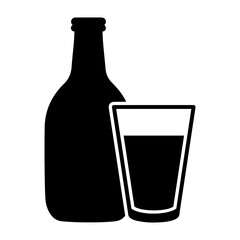 Dia de muertos icons vector illustration of a bottle and a glass filled with a dark liquid in a simple black and white design