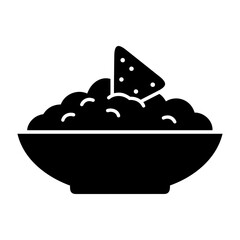 Dia de muertos icons vector illustration of a bowl filled with dip and a single tortilla chip inserted in the center top side