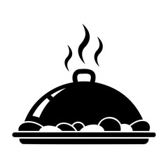 Dia de muertos icons vector illustration of a covered dish with steam rising, indicating hot food served on a platter tray