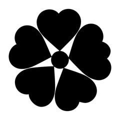 Dia de muertos icons vector illustration of a flower shape formed by five black hearts around a central black circle shape