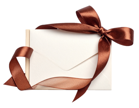 Blank Gift Card with Brown Satin Ribbon Bow Isolated on White Background
