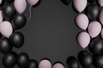 Matte Black and Soft Pink Balloons Framing a Dark Background