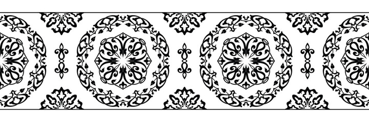 Ethnic background on the theme of Uzbek, Kazakh national ornament, seamless border, vector design