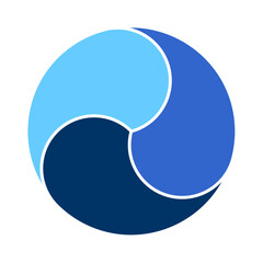 3分割の循環サイクル図テンプレート　3ステップの青い円形グラフ　ベクターイラスト