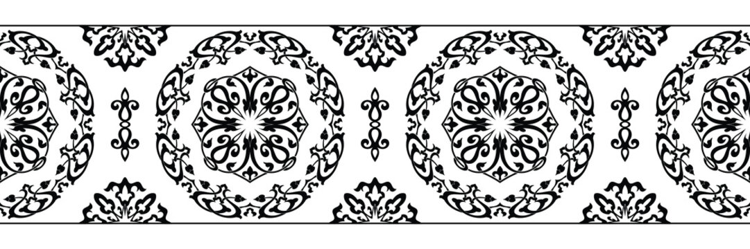 Ethnic background on the theme of Uzbek, Kazakh national ornament, seamless border, vector design
