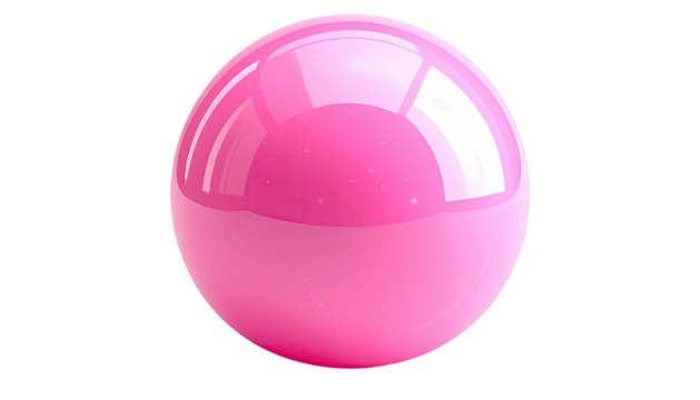 Glossy pink sphere with reflections on black background