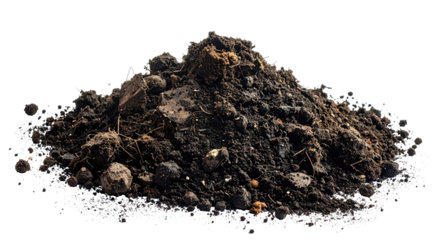 Soil mound dark, earthy, rough texture, and cloddy surface