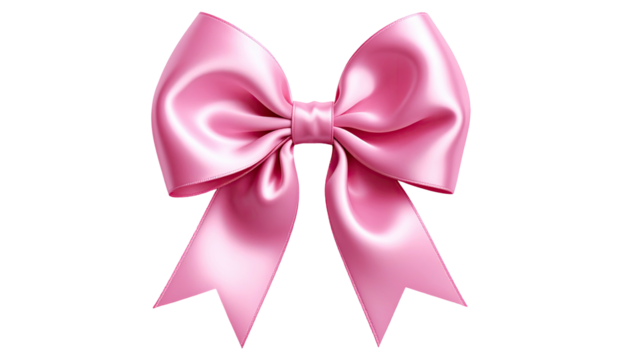 Shiny, pink satin ribbon bow, softly curved and knotted center