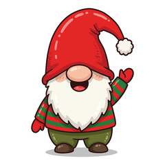 Cartoon Christmas Gnome Waving Hand Isolated Cute Holiday Character