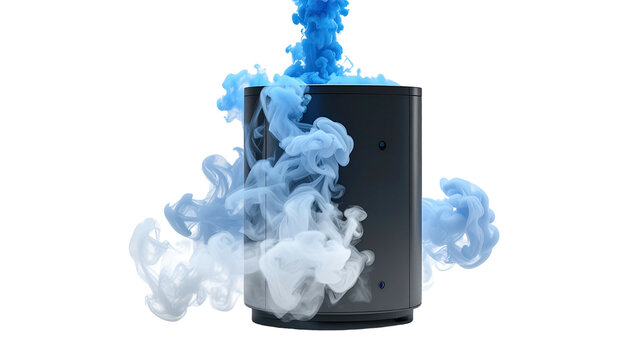 Cylinder obscured by wispy blue & white smoke