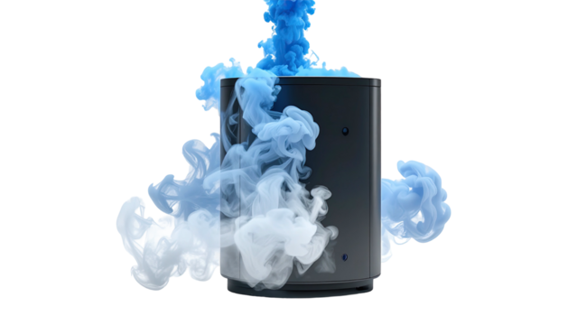 Cylinder obscured by wispy blue & white smoke