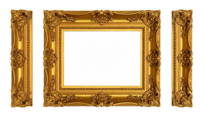 Ornate golden picture frame, two side pieces, isolated