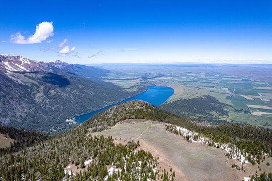 Aerial view at Wallowa lake from the summit