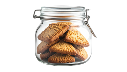 Cookie jar full of patterned, golden, triangular shortbread