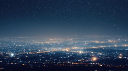 Night Cityscape with Twinkling Stars and Urban Lights from Above