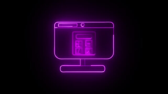 A glowing neon computer monitor displaying a calculator interface with math symbols, symbolizing digital calculation, analytics, and smart computing.
