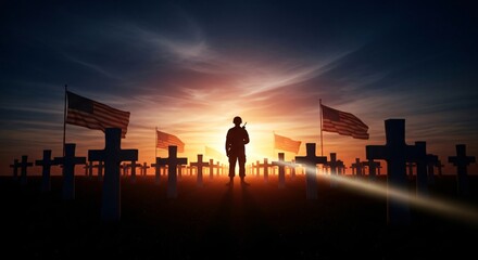 Veterans Day Remembrance American Flags Sunset Honoring Fallen Heroes Military Appreciation November 11th