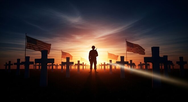Veterans Day Remembrance American Flags Sunset Honoring Fallen Heroes Military Appreciation November 11th