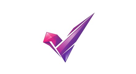 Abstract check mark with purple and pink gradient, isolated on white.