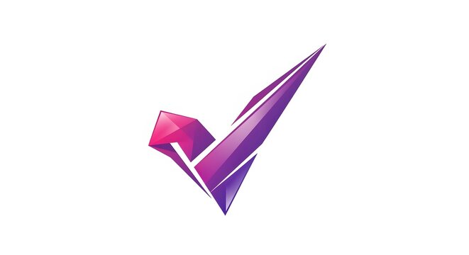 Abstract check mark with purple and pink gradient, isolated on white.