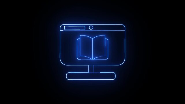laptop icon and book icon with neon effect ANIMATION