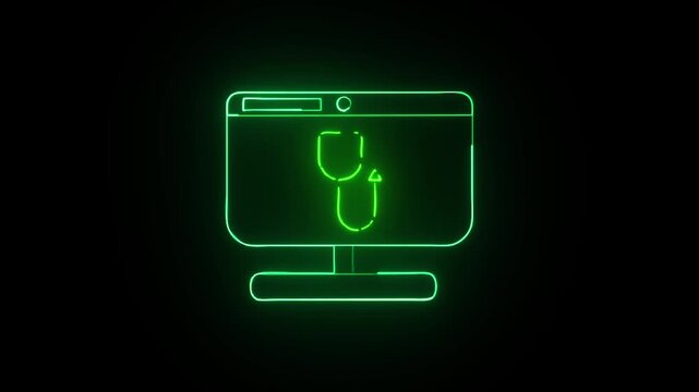 laptop icon and infusion bottle icon with neon effect animation