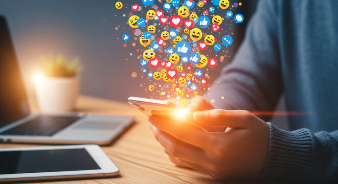 Social media engagement strategy using mobile phone for marketing and digital communication growth online