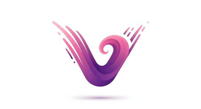 A vibrant purple and pink abstract letter V logo with a dynamic swirl and motion lines.