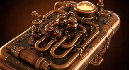 Obraz premium Steampunk Device with Intricate Piping and Gauges.