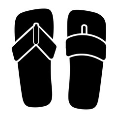 Two black flip flops are displayed side by side against a transparent background in a simple style