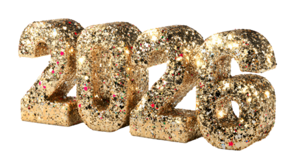 Golden glitter numbers 2020 isolated on transparent background