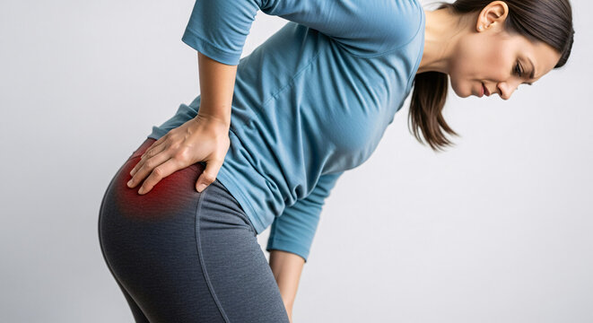 Woman Experiencing Sharp Pain in Hip and Lower Back, Indicating Sciatica or Joint Problem