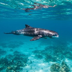 Fototapeta premium Vaquita swims peacefully in the azure ocean waters showcasing endangered species beauty