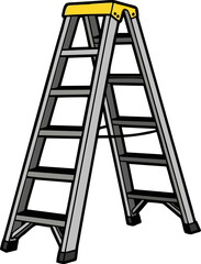 Illustration of a Step Ladder with Yellow Top.