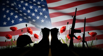 Veterans Day Remembrance American Flag Boots Helmet Poppies Honoring US Military Heroes November 11th