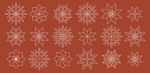 Set of modern pulli kolam line art home decor patterns 