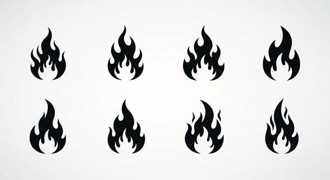Set of flame icons simple black silhouette vector illustration isolated on white background for graphic design elements