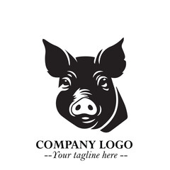 Head of Pig Logo Symbol in Black on the White Background with Simple Modern Animal Design