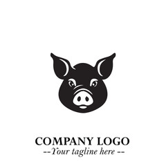 Head of Pig Logo Symbol in Black on the White Background with Simple Modern Animal Design