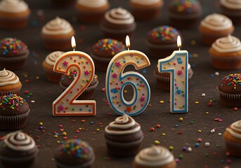 Sweet Celebration: Whimsical 261st Birthday Display with Candles and Cupcakes Galore