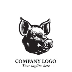 Head of Pig Logo Symbol in Black on the White Background with Simple Modern Animal Design