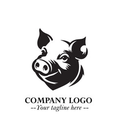 Head of Pig Logo Symbol in Black on the White Background with Simple Modern Animal Design