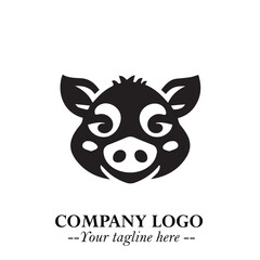 Head of Pig Logo Symbol in Black on the White Background with Simple Modern Animal Design