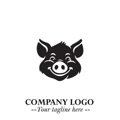 Head of Pig Logo Symbol in Black on the White Background with Simple Modern Animal Design