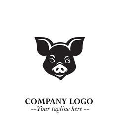 Head of Pig Logo Symbol in Black on the White Background with Simple Modern Animal Design