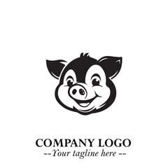 Head of Pig Logo Symbol in Black on the White Background with Simple Modern Animal Design