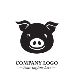 Head of Pig Logo Symbol in Black on the White Background with Simple Modern Animal Design