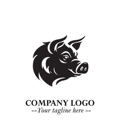 Head of Pig Logo Symbol in Black on the White Background with Simple Modern Animal Design