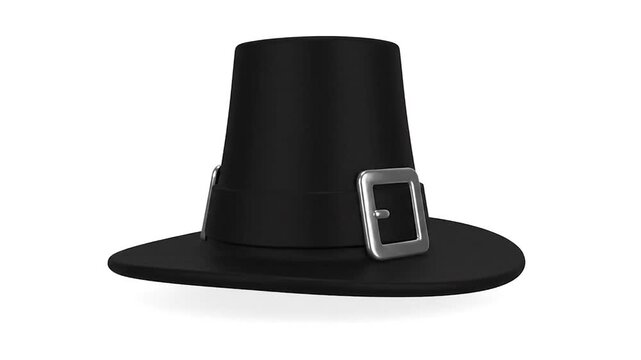 Black Pilgrim Hat with Silver Buckle on White Background.